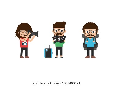 Hipster tourist, three people three style traveller