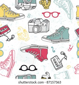 Hipster, trainers, camera, pattern