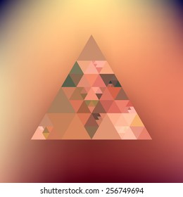 Hipster triangle background on blurred background. Vintage poster.