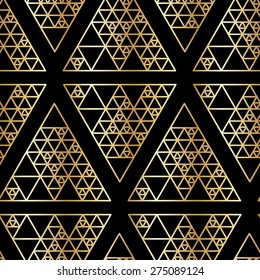 Hipster Triangle Linear Gold Seamless Pattern. Vintage Poster.