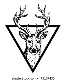 Hipster triangle hipster logo with deer isolated on white