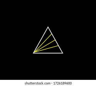 Hipster triangle made of beams and rays in rays in yellow colors.