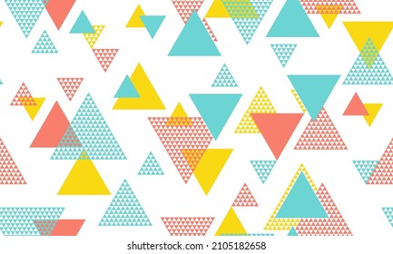 Hipster triangle shapes seamless pattern graohic design. Wallpaper print. Colorful triangles motion backdrop. Mix triangular shapes endless pattern.