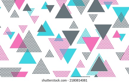 Hipster triangle shapes seamless pattern graohic design. Geometric print. Colorful triangles motion background. Mix triangular shapes seamless pattern.