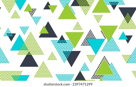 Hipster triangle shapes seamless pattern vector design. Textile print. Colorful triangles motion. Mix triangular shapes endless pattern.