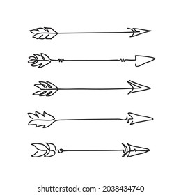 Hipster tribal arrows vector set. Design element collection. Black and white line art