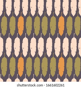 Hipster Tropical Vector Seamless Pattern. Doodle Floral Background. Nice Summer Fabrics. Feather Monstera Banana Leaves Dandelion Tropical Seamless Pattern. Beautiful Male Shirt Female Dress Texture.