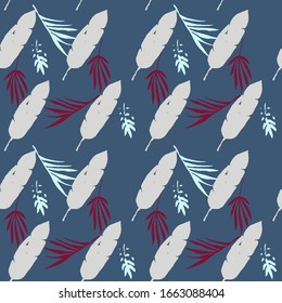 Hipster Tropical Vector Seamless Pattern. Beautiful Male Shirt Female Dress Texture. Nice Summer Fabrics. Doodle Floral Background. Dandelion Monstera Banana Leaves Feather Tropical Seamless Pattern.