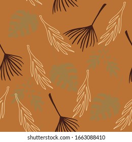 Hipster Tropical Vector Seamless Pattern. Elegant Male Shirt Female Dress Texture. Nice Summer Fabrics. Drawn Floral Background. Dandelion Banana Leaves Monstera Feather Tropical Seamless Pattern.