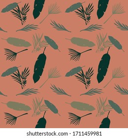 Hipster Tropical Vector Seamless Pattern. Beautiful Male Shirt Female Dress Texture. Drawn Floral Background. Cool Summer Fashion. Dandelion Monstera Banana Leaves Feather Tropical Seamless Pattern.