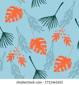 Hipster Tropical Vector Seamless Pattern. Chic Summer Fashion. Dandelion Banana Leaves Monstera Feather Tropical Seamless Pattern. Painted Floral Background. Elegant Male Shirt Female Dress Texture.