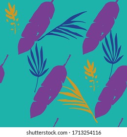 Patrón de Vector Tropical Hipster sin Problemas. Dandelion Feather Monstera Banana Deja Un Patrón Tropical Sin Marea. Hermosa textura de Pantalones macho. Buena Moda de Verano. Fondo Floral Doodle.