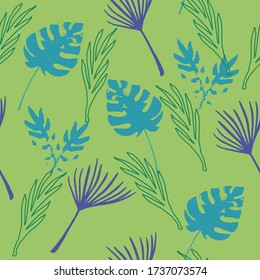 Hipster Tropical Vector Seamless Pattern. Dandelion Monstera Feather Banana Leaves Tropical Seamless Pattern. Elegant Male Shirt Female Dress Texture. Nice Summer Fashion. Doodle Floral Background.