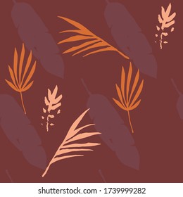 Hipster Tropical Vector Seamless Pattern. Chic Summer Fabrics. Feather Monstera Banana Leaves Dandelion Tropical Seamless Pattern. Beautiful Male Shirt Female Dress Texture. Doodle Floral Background.