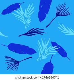 Hipster Tropical Vector Seamless Pattern. Nice Summer Fashion. Beautiful Male Shirt Female Dress Texture. Banana Leaves Monstera Feather Dandelion Tropical Seamless Pattern. Drawn Floral Background.