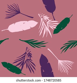 Hipster Tropical Vector Seamless Pattern. Cool Summer Fabrics. Beautiful Male Shirt Female Dress Texture. Drawn Floral Background. Dandelion Monstera Banana Leaves Feather Tropical Seamless Pattern.