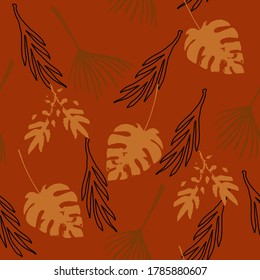 Hipster Tropical Vector Seamless Pattern. Painted Floral Background. Feather Banana Leaves Dandelion Monstera Tropical Seamless Pattern. Fine Summer Fabrics. Elegant Male Shirt Female Dress Texture.
