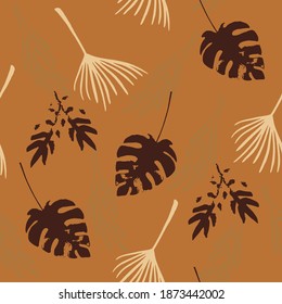 Hipster Tropical Vector Seamless Pattern. Beautiful Male Shirt Female Dress Texture. Nice Summer Textile. Drawn Floral Background. Banana Leaves Feather Monstera Dandelion Tropical Seamless Pattern.