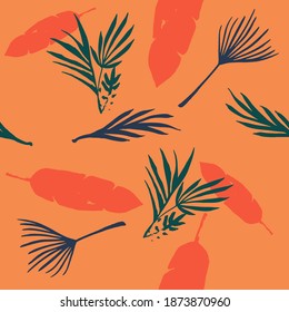 Hipster Tropical Vector Seamless Pattern. Chic Summer Fabrics. Doodle Floral Background. Elegant Male Shirt Female Dress Texture. Banana Leaves Monstera Feather Dandelion Tropical Seamless Pattern.