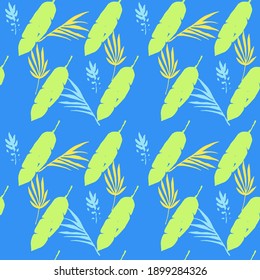 Hipster Tropical Vector Seamless Pattern. Feather Dandelion Monstera Banana Leaves Tropical Seamless Pattern. Painted Floral Background. Elegant Male Shirt Female Dress Texture. Fine Summer Textile.
