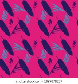 Hipster Trópico Vector sin inconvenientes. Moda De Verano Chic. Fondo Floral Doodle. Monstera Banana Deja Patrón Tropical De Pescado De Dandelion. Hermosa textura de ropa de mujer con camiseta masculina.