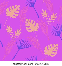 Hipster Tropical Vector Seamless Pattern. Dandelion Banana Leaves Monstera Feather Tropical Seamless Pattern. Cool Summer Textile. Elegant Male Shirt Female Dress Texture. Painted Floral Background.
