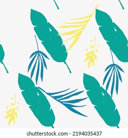 Hipster Tropical Vector Seamless Pattern. Chic Summer Fabrics. Elegant Male Shirt Female Dress Texture. Dandelion Feather Banana Leaves Monstera Tropical Seamless Pattern. Drawn Floral Background.