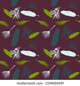 Hipster Tropical Vector Seamless Pattern. Painted Floral Background. Monstera Dandelion Banana Leaves Feather Tropical Seamless Pattern. Nice Summer Textile. Beautiful Male Shirt Female Dress Texture.