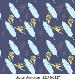 Hipster Tropical Vector Seamless Pattern. Doodle Floral Background. Beautiful Male Shirt Female Dress Texture. Nice Summer Fashion. Dandelion Feather Monstera Banana Leaves Tropical Seamless Pattern.