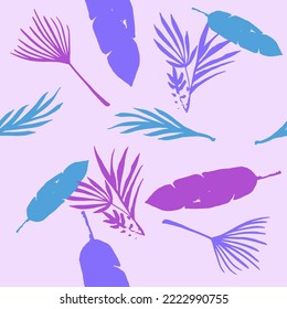 Hipster Tropical Vector Seamless Pattern. Beautiful Male Shirt Female Dress Texture. Nice Summer Fashion. Monstera Dandelion Banana Leaves Feather Tropical Seamless Pattern. Drawn Floral Background.