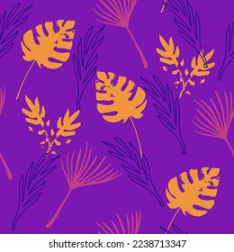 Hipster Tropical Vector Seamless Pattern. Chic Summer Textile. Elegant Male Shirt Female Dress Texture. Drawn Floral Background. Banana Leaves Feather Dandelion Monstera Tropical Seamless Pattern.