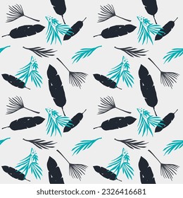 Hipster Tropical Vector Seamless Pattern. Banana Leaves Monstera Dandelion Feather Tropical Seamless Pattern. Drawn Floral Background. Beautiful Male Shirt Female Dress Texture. Chic Summer Textile.