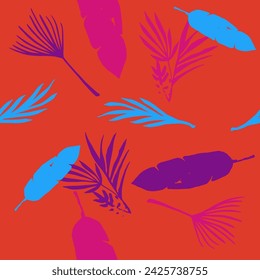 Hipster Tropical Vector Seamless Pattern. Beautiful Male Shirt Female Dress Texture. Banana Leaves Monstera Dandelion Feather Tropical Seamless Pattern. Doodle Floral Background. Chic Summer Fabrics.