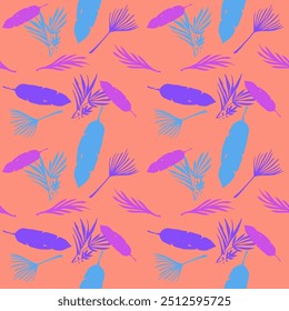 Vetor Tropical Hipster Padrão Sem Costura. Tecidos de verão finos. Bela Camisa Masculina Vestido Feminino Textura. Banana de penas de dente-de-leão deixa o padrão tropical sem emenda de Monstera. Fundo Floral Desenhado.