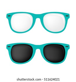 Hipster turquoise color glasses and sunglasses isolated vector set