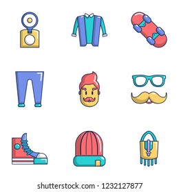 Hipster type icons set. Flat set of 9 hipster type vector icons for web isolated on white background