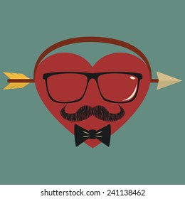 Hipster valentine heart, vector illustration