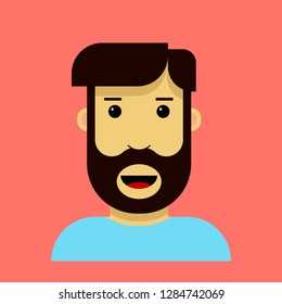 Hipster vector cartoon character with beard and cool hairstyle.