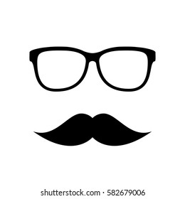 Hipster vector icon, eyeglasses and mustaches on white background. Hipster face clip art.