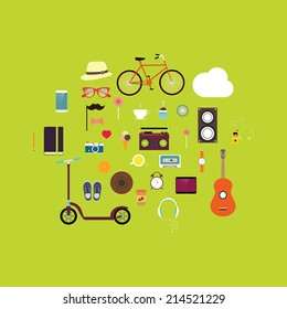Hipster Vector Icon Set. Hipster style elements and icons set for retro design