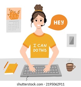 Ilustración vectorial Hipster con llamada. Joven con audífonos diciendo que sí. Tecnología de Internet, marketing digital. Comunidad positiva. Estilo de vida de la gente y concepto de redes de internet. Llamada de negocios.