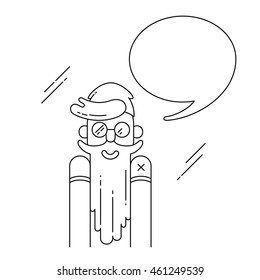 Hipster vector illustration. Smiling bearded man and speech bubble in modern thin line style