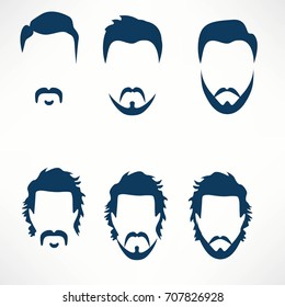 Hipster Vector Set, hair and beards,vector illustration set.