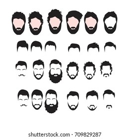 Hipster beard, detailed beard, beard hair and beards set. Fashion