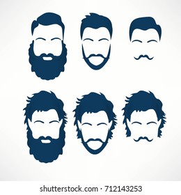 Hipster Vector Set, hair and beards,vector illustration set.