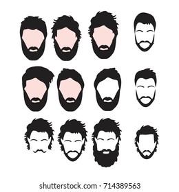 Hipster Vector Set, hair and beards,vector illustration set.
