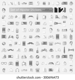 hipster vector sticker icons with shadow. Paper cut