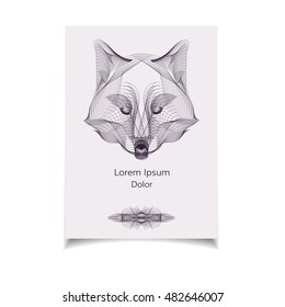 Hipster vector template with fox head. Wild animal illustration for posters, greeting cards, flyers and banners, web designs. Anniversary, holiday, wedding, business, birthday, party invitations.