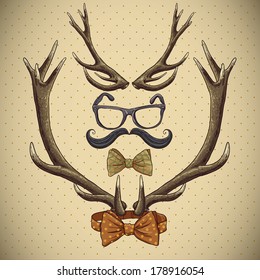 Hipster vintage background with deer antlers