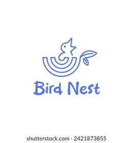 Hipster Vintage Bird Nest Logo Outline With Playful and Quirky Vector Icon Illustration